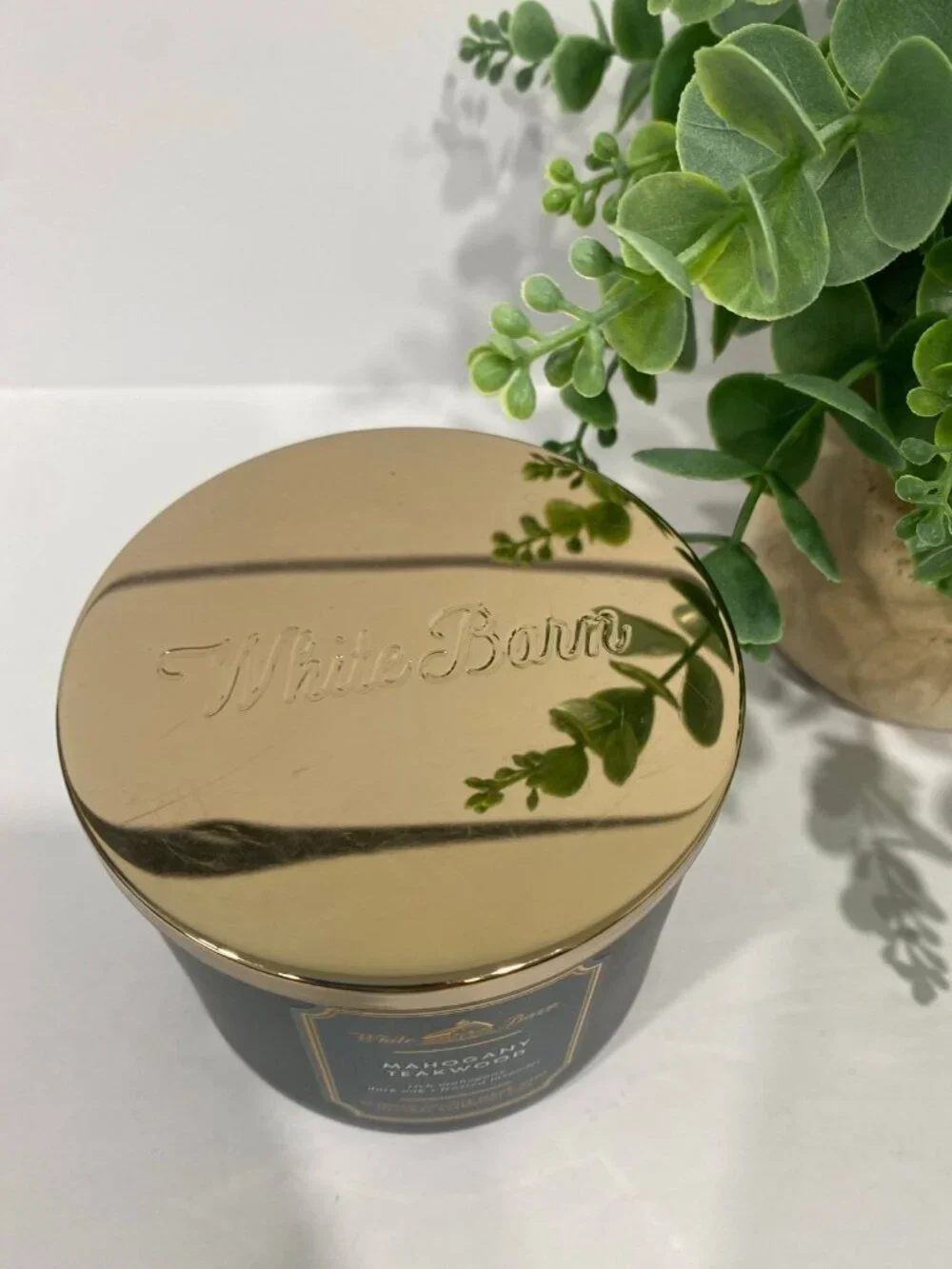 “Mahogany Teakwood” Bath & Body Works White Barn New 3 Wick Candle